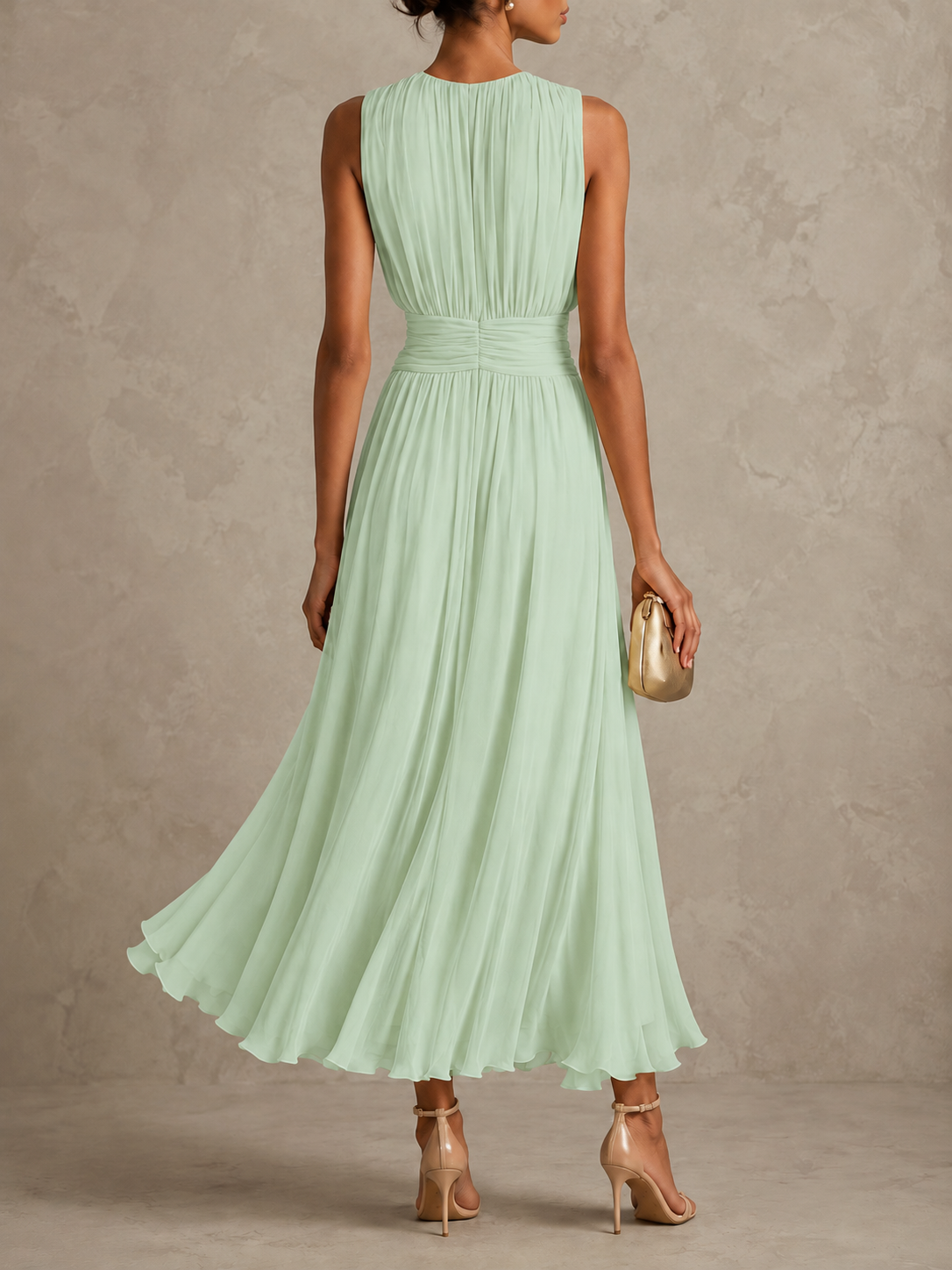Iselle | Roxanne Ruched Waist Sleeveless Maxi Dress