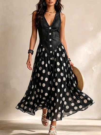 Adeline | Polka Dot Maxi Dress