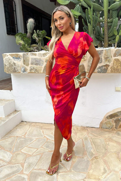 Flutter Sleeve Wrap Dress