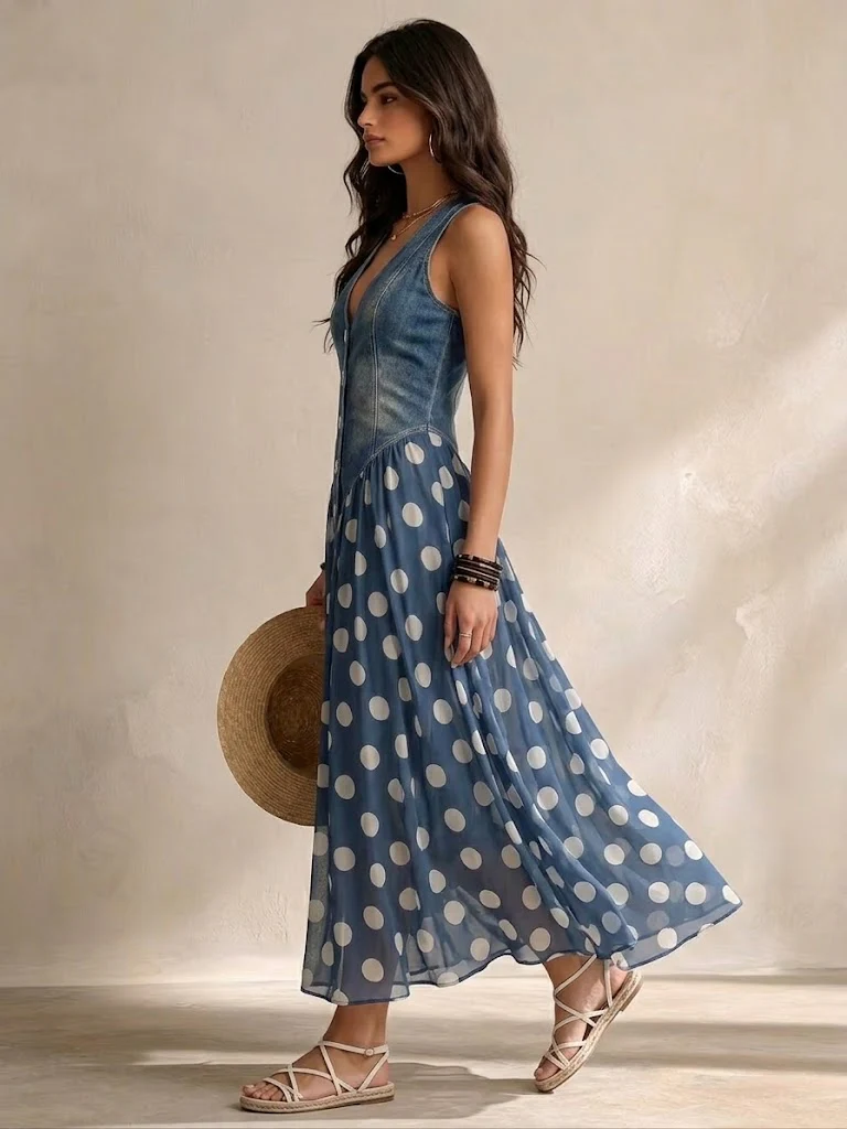 Adeline | Polka Dot Maxi Dress