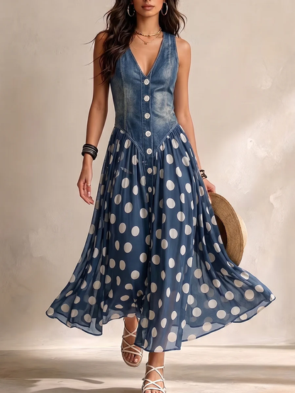 Adeline | Polka Dot Maxi Dress