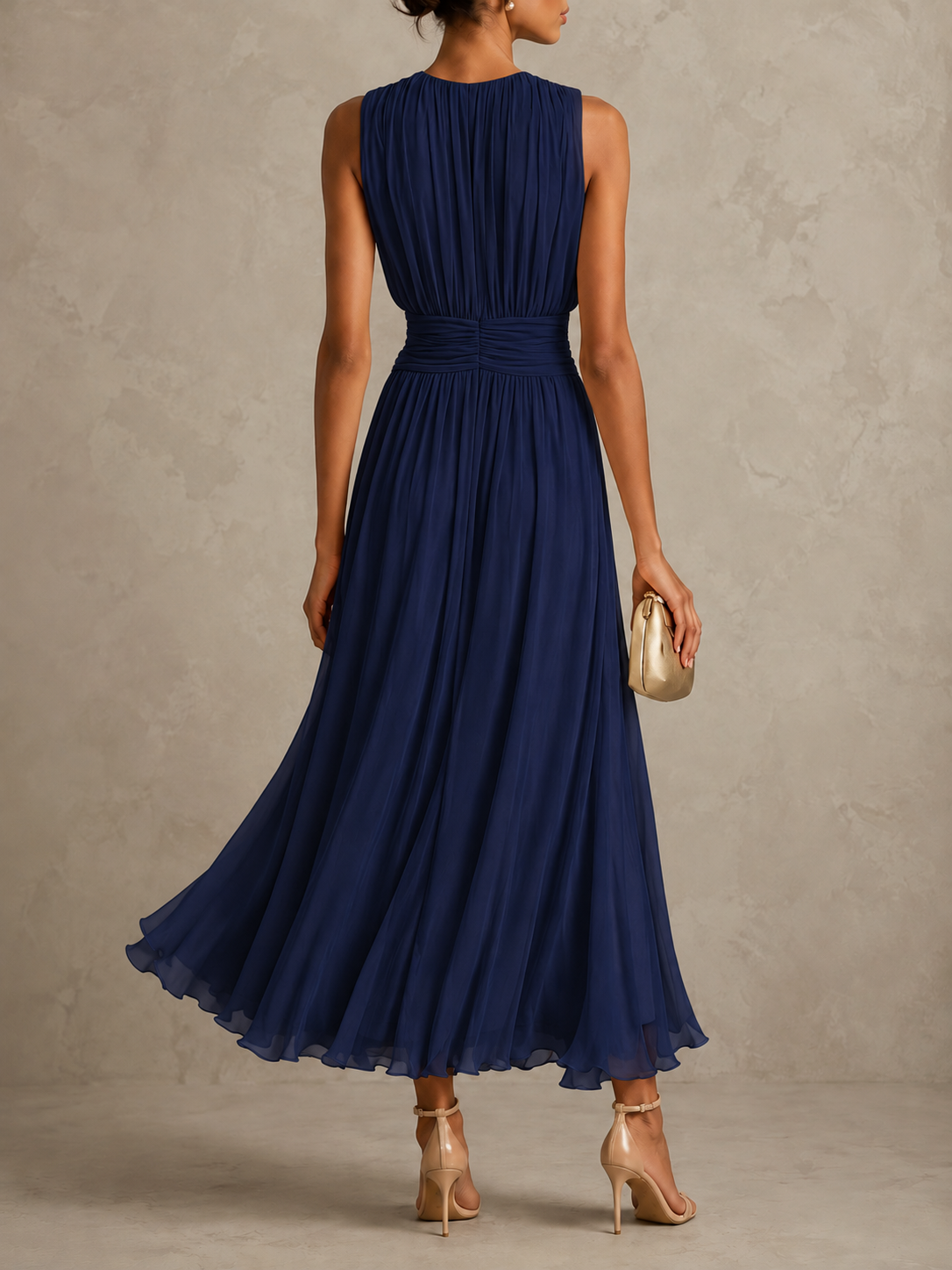 Iselle | Roxanne Ruched Waist Sleeveless Maxi Dress