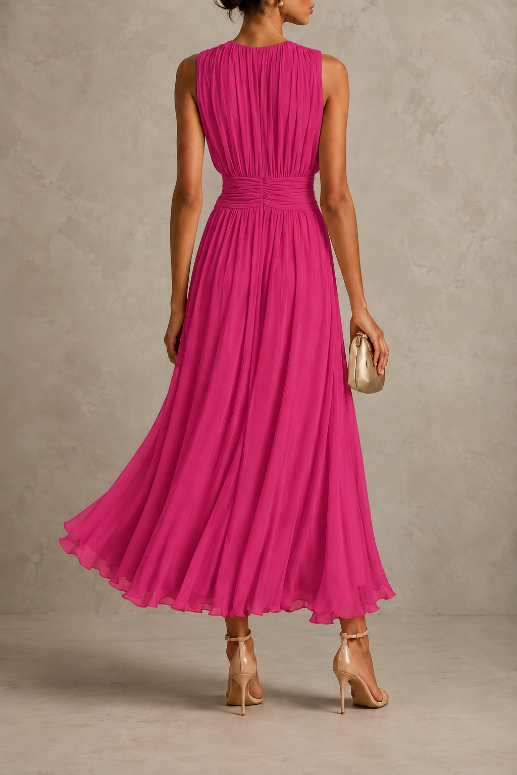Iselle | Roxanne Ruched Waist Sleeveless Maxi Dress